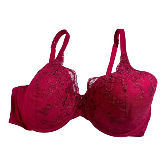 Vintage USA PLAYTEX COLLECTION 4346 Second Skin Satin Lace Underwire 38D Red Bra - Picture 1 of 4